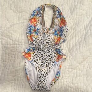Floral and Leopard Print Swimsuit